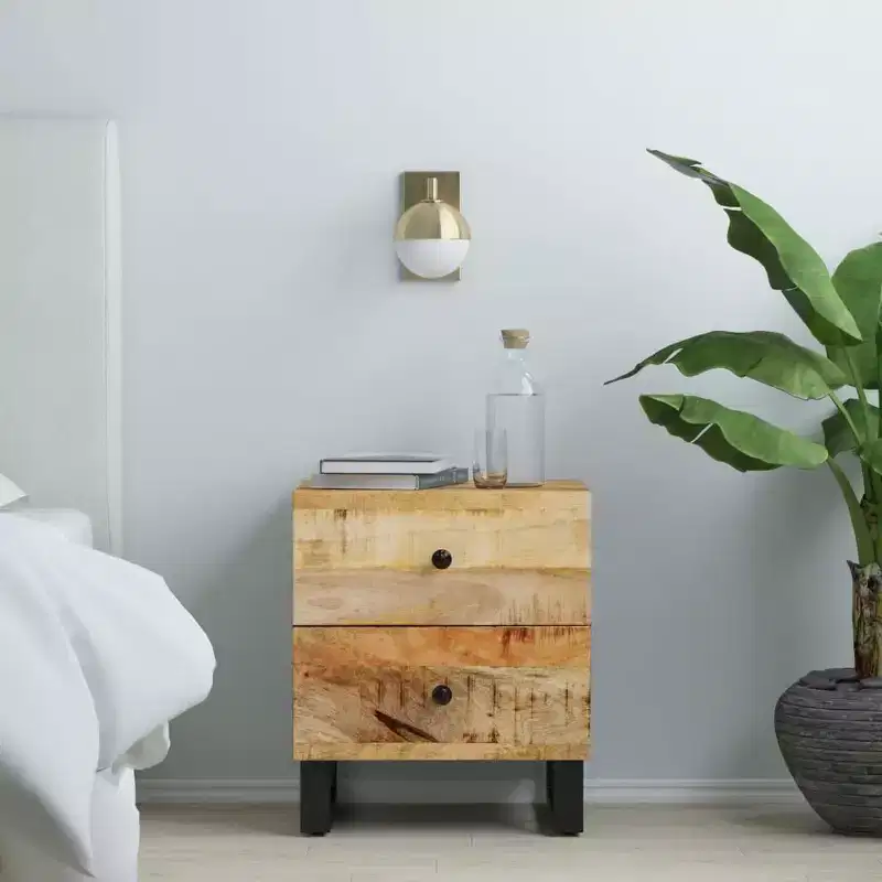 vidaXL Bedside Cabinet Black Solid Mango Wood Medium Bedside Cabinet