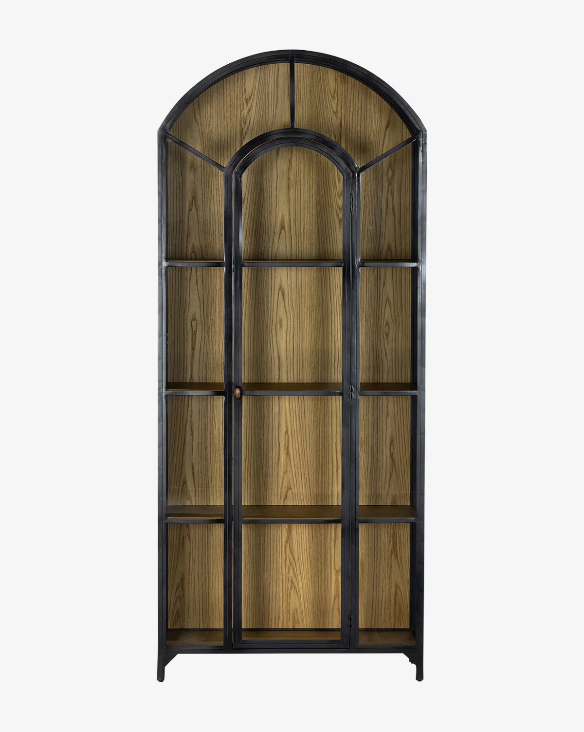 Modern Oak Cabinet with Arched Top & Glass Doors for Living Room