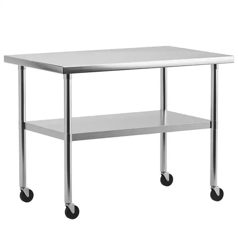 Heavy Duty Stainless Steel Prep Table, NSF Commercial Work Table with Adjustable Bottom Shelf for Kitchen, Restaurant, Home, Garage
