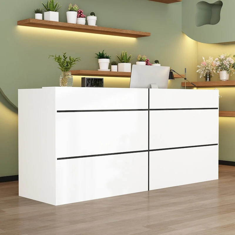 Reception Desk with Counter, Modern Front Desk Reception Room Table