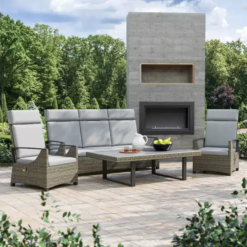 Greemotion 4pc Antigua Outdoor Patio Conversation Furniture Sets with Height Adjustable Table Brown: Modular Sectional, UV Protection