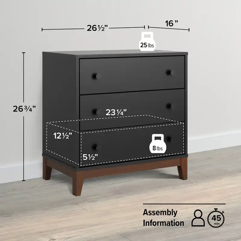3-Drawer Nightstand - Black and Cherry