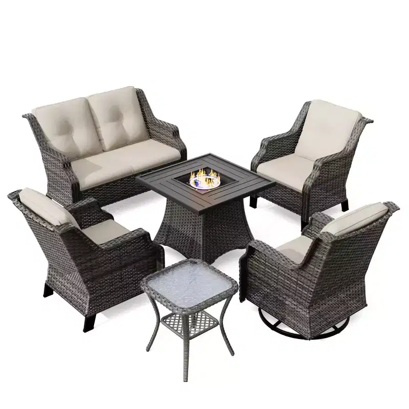 UPTIOT Outdoor Patio Set with CSA-Certified Fire Pit and Ergonomic Seating