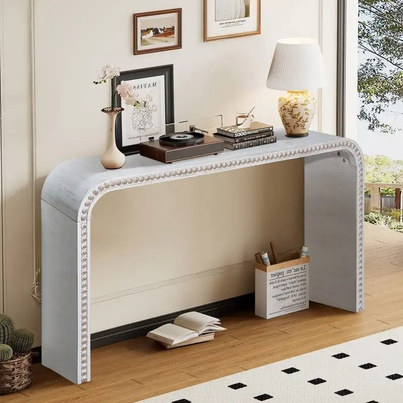 59 Entryway Table, Curved Waterfall-style Table,Console Table with Wood Beads