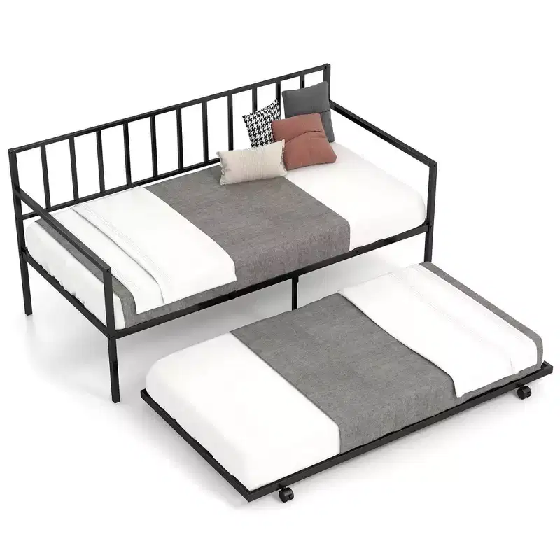 Costway Twin Metal Daybed Sofa Bed with Trundle & Lockable Casters for Living Room