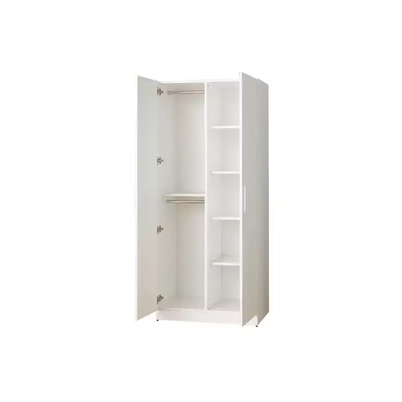 Contemporary Wood Closet with Hanging Bars and Five Shelves in White