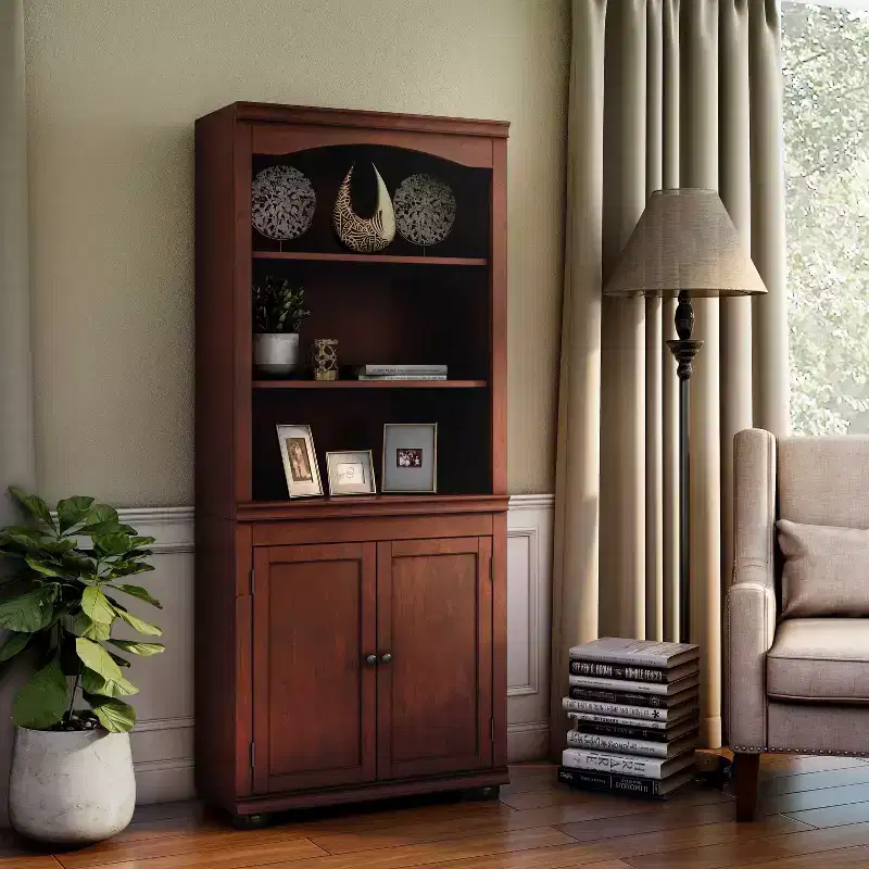 HOMES: Inside + Out Bloomguard Traditional 3 Open Shelf Bookcase with 2 Door Cabinet