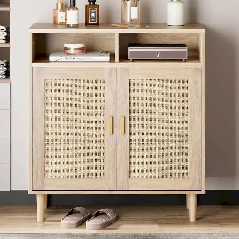 Rattan Sideboard Buffet Cabinet with Shelf