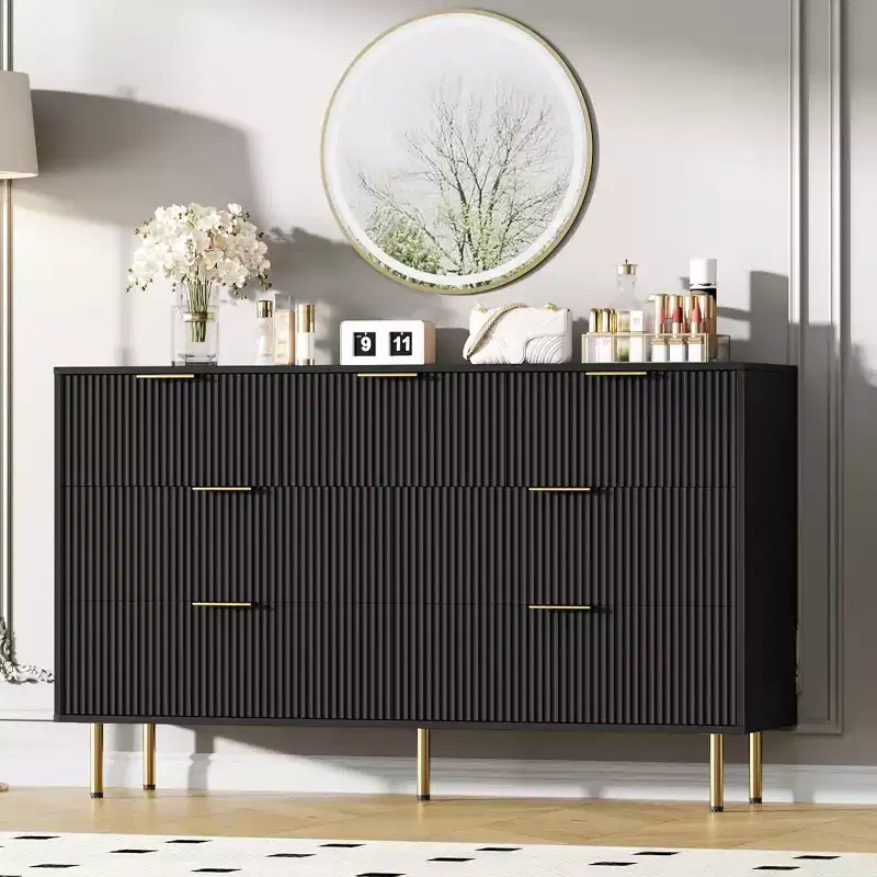 7 Drawers Dresser for Bedroom, Wood Modern Dresser for Closet, with Gold Handle, Bedroom Furniture Storage Organizer, for Living Room, Hallway