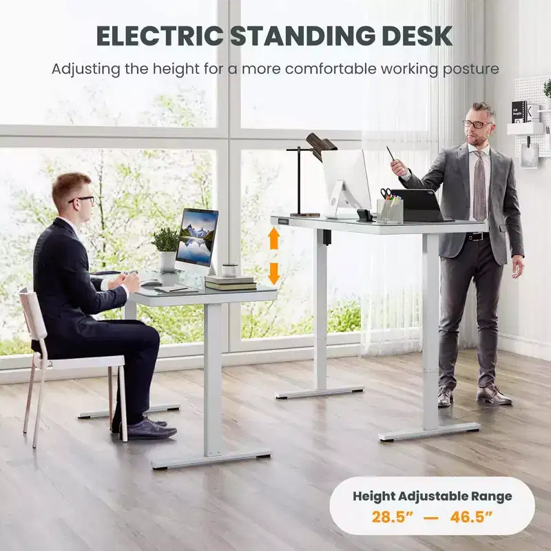 Costway 48 x 24 Whole-Piece Glass Standing Desk w/Drawers Writable Tempered Glass Top Black/White