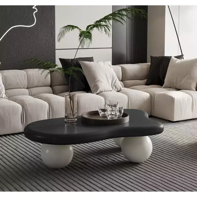 GDFStudio Dominic 40 Cloud Shaped Wood Top Coffee Table with Ball Plastic Legs