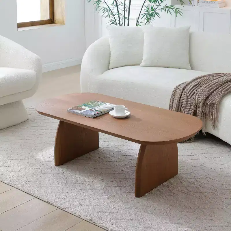 47 Oval Mid-Century Coffee Table Solid Wood Veneer Walnut Accent Small Space Easy Assembly