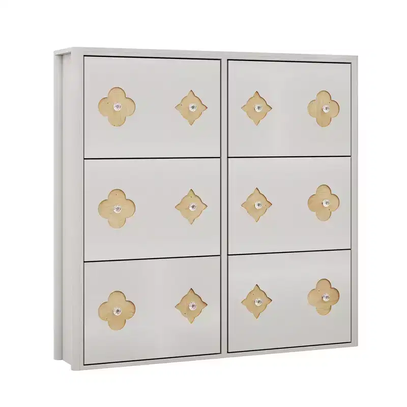 Wooden Shoe Cabinet with 6 Flip Drawers Adjustable Shelves Flower Pattern Diamond Handle Freestanding Slim Storage Organizer for Entryway