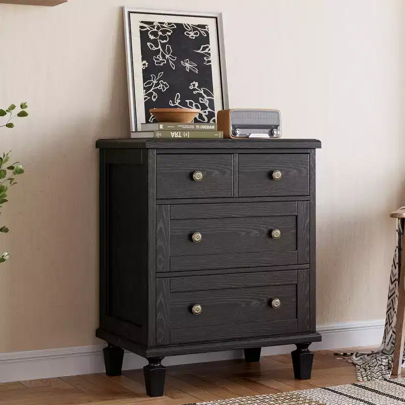 4 Drawer Dresser for Bedroom, Vintage Chest of Drawers with Tapered Legs, Wooden Small Dresser Nightstand, Clothes Storage Organizer, Light Brown