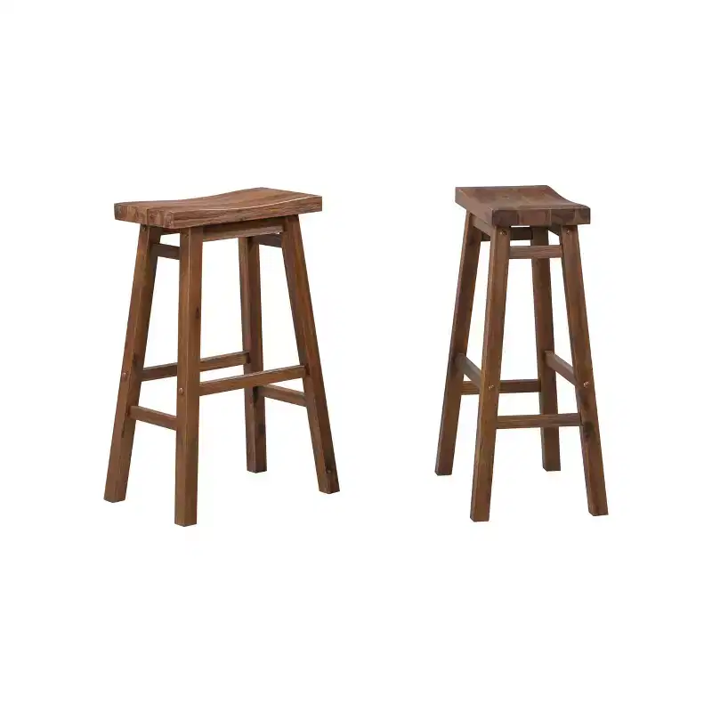 Set of 2 29 Wire-Brush Finish Backless Saddle Barstools Chestnut - Boraam: Solid Acacia, Footrests