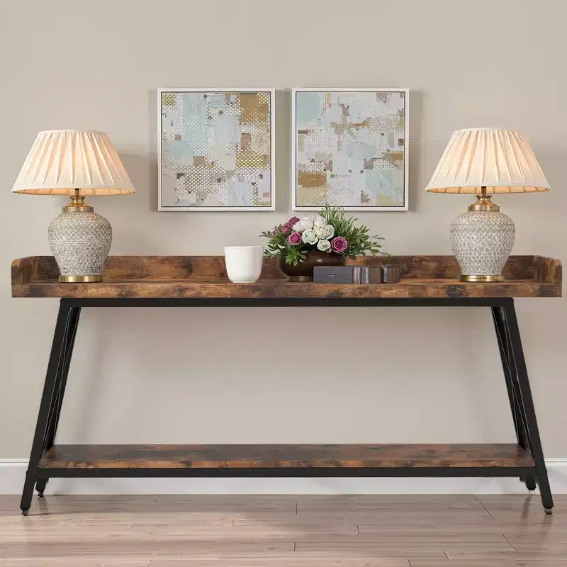 MAYEERTY 70.9 Inch Narrow Rustic Sofa Table Sturdy Metal Frame Home Decor