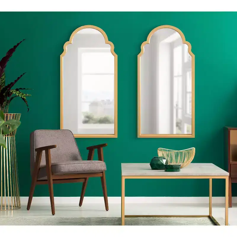 Arch Framed Wall Mirror with Scalloped Wood Frame