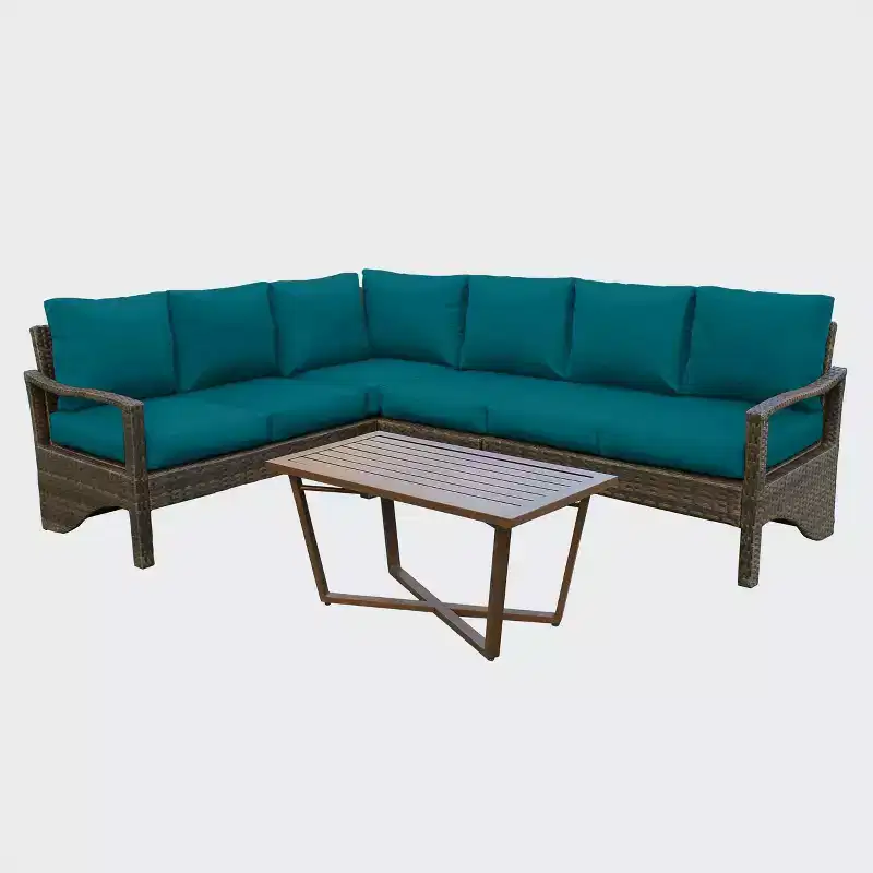 Leisure Made Augusta 5pc Wicker Sectional in Peacock Fabric
