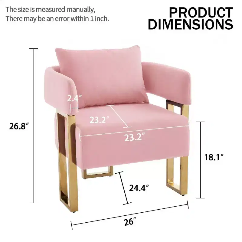 Set of 2 Modern Upholstered Accent Chairs with Gold Square Metal Legs & Foam Cushion, 26
