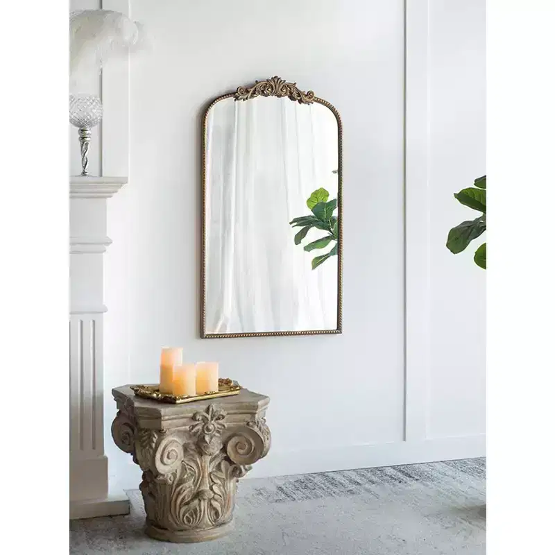 24 x 42 Inch Gold Arched Wall Mirror with Baroque Inspired Design