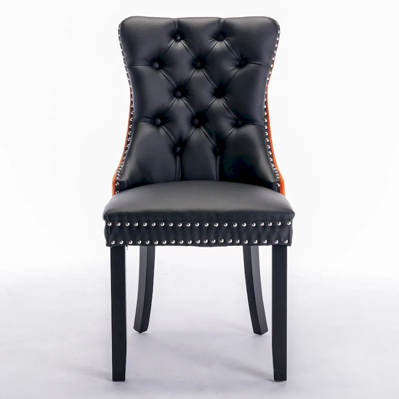 High Back Dining Chairs Set of 2, Upholstered PU Leather Kitchen Chairs Side Chair with Rear Handle Wood Legs
