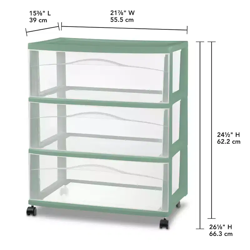 3-Drawer Wide Storage Cart, Versatile Green, Stackable Organizer for Home & Office