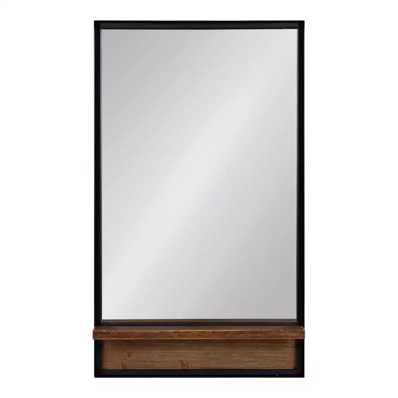 Kate and Laurel Owing Rectangle Mirror with Shelf, 20x34, Rustic Brown