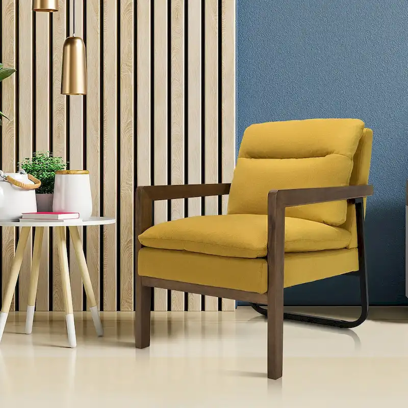 Costway Modern Accent Armchair Lounge Chair w/ Rubber Wood Legs & - 34.5 x 26.5 x 36