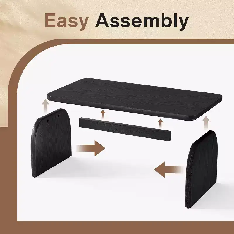 47-Inch Wood Farmhouse Rectangle Coffee Table, Low Cocktail Tea Table, Easy Assembly
