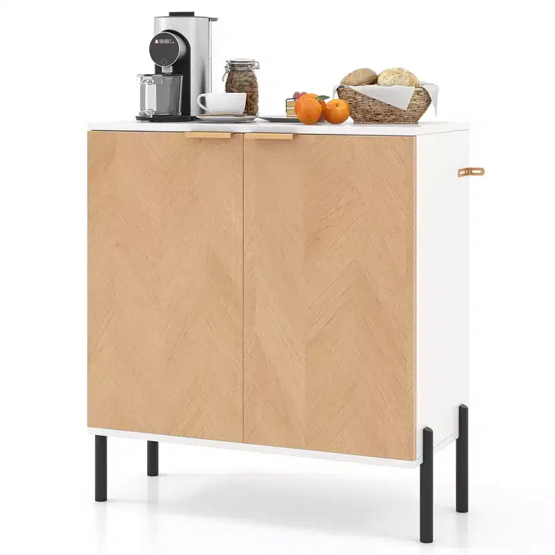 2-Door Buffet Cabinet Sideboard with Shelf, Metal Legs & Anti-Tipping Kit