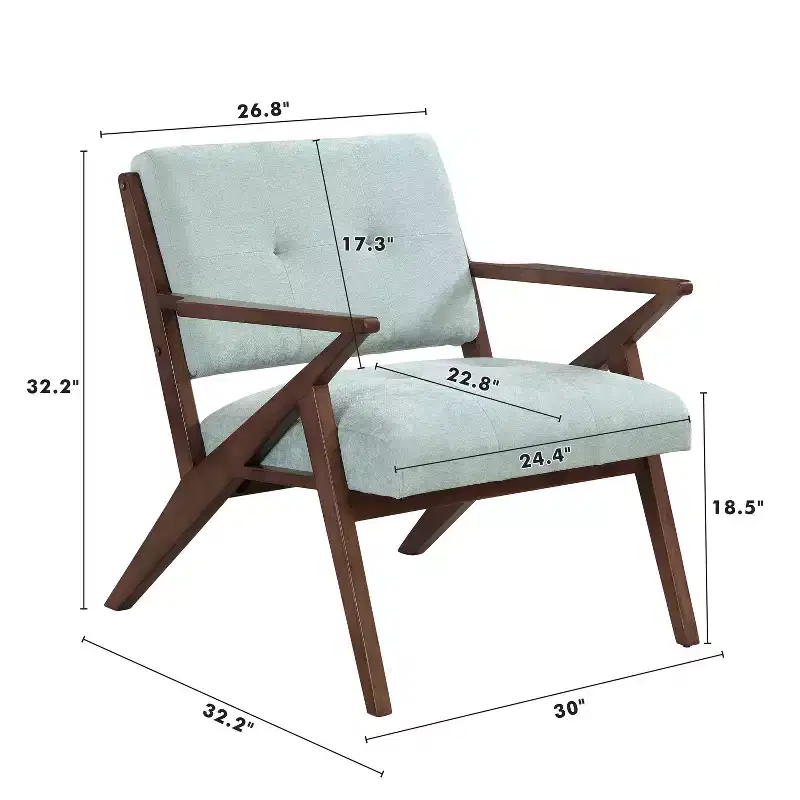 30 Mid-Century Modern Accent Chair, Plush Cushions Angled Arm Solid Wood Frame Ergonomic Design, Living Room Bedroom Office