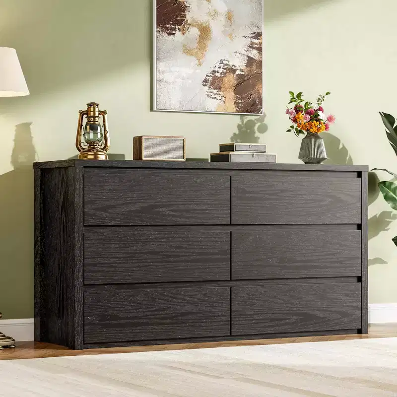 6-Drawer Wide Wood Dresser - Handle-Free Modern Storage Cabinet for Bedroom, Living Room, Hallway & Entryway, Large Chest of Drawers