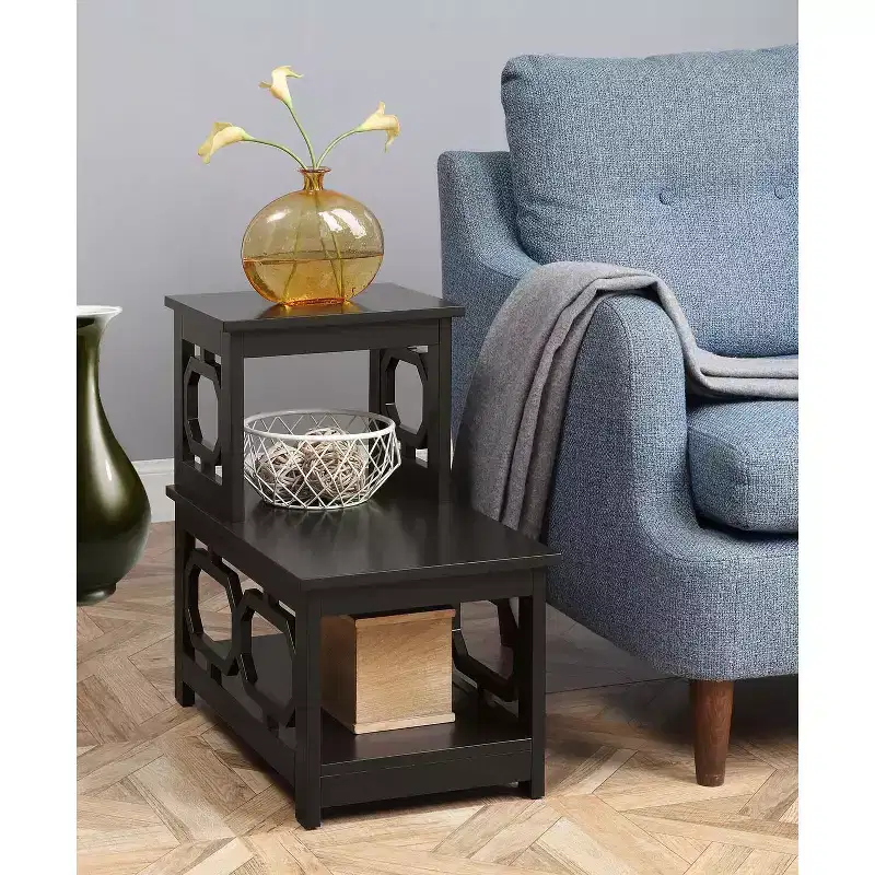 2-Step Chairside End Table with L-Shaped Frame and Three-Tier Storage – 23.75