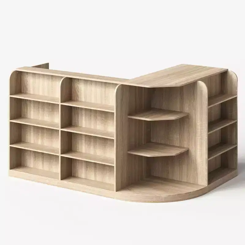 Light Wood Retail Cash Register & Reception Counter with Display Shelves