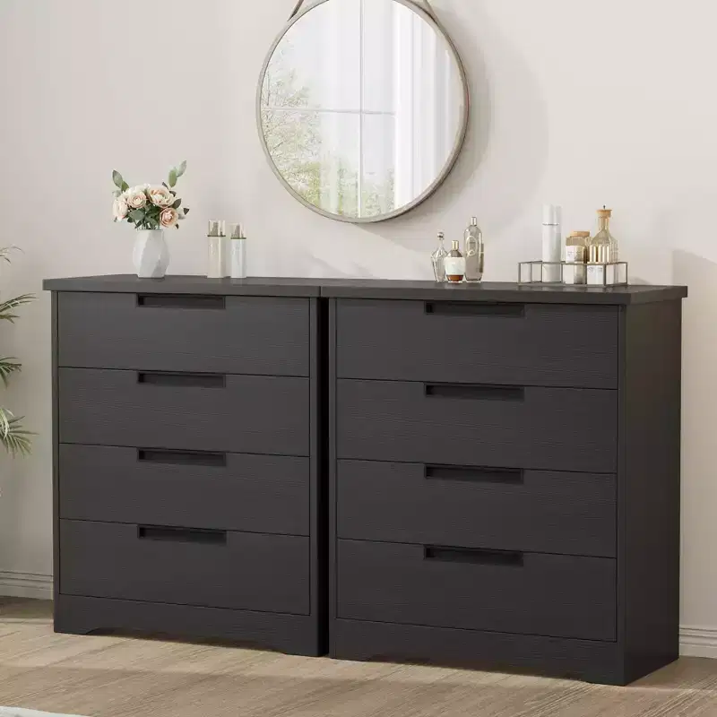 TROPOW 4 Drawer Dresser for Bedroom, Black Chest of Drawers with Embedded Handles Design, Wooden Dresser Organizer for Living Room, Black