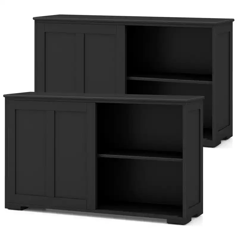 Buffet Sideboard with Sliding Doors & Adjustable Shelf, Brown/Black/Grey/Antique White