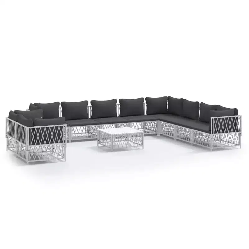 vidaXL 11 Piece Patio Furniture Set Garden Sectional Sofa with Cushions Steel