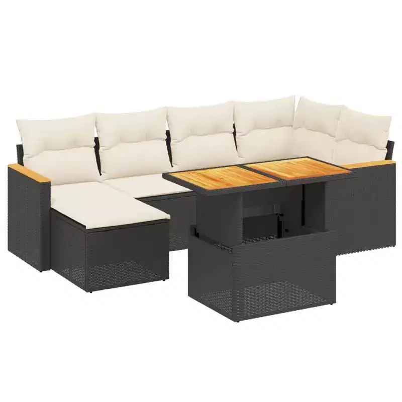 vidaXL Garden Sofa Set with Cushions in Poly Rattan and Acacia