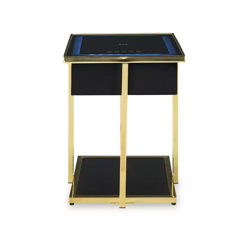 Signature Design by Ashley Rexwell Smart Accent Table with Bluetooth Speaker & Wireless Charging, Black & Gold Finish