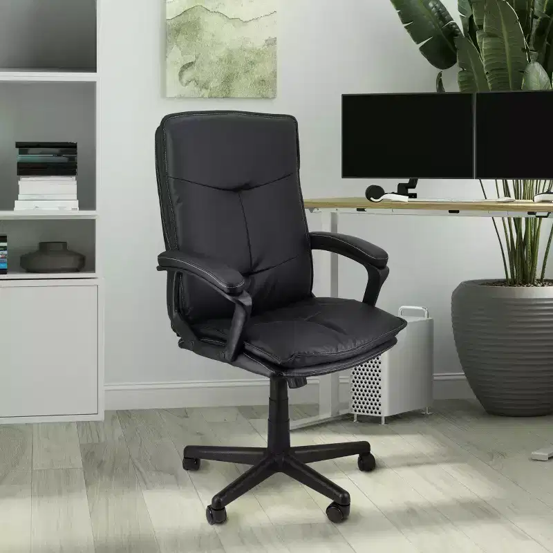 Elama High Back Tufted Faux Leather Adjustable Office Chair in Black