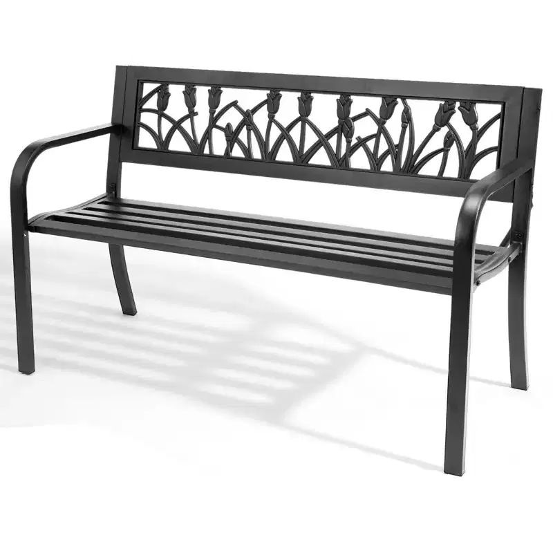 Karl Home | 49-inch Black Metal Bench with PVC Tulip Backrest