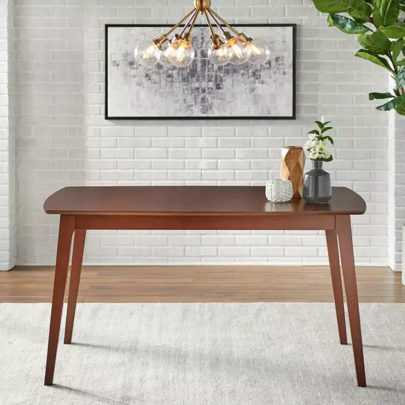 Mid Century Modern Solid Beechwood Rectangular Dining Table Walnut: Solid Beech, Mid-Century Design, Seats 6